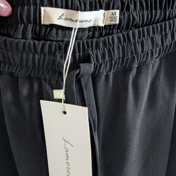 La Morena Black Pants Gold Side Stripe Detail Pull-On Waist | Size M (40) NWT - Picture 3 of 7